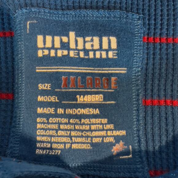 Urban Pipeline 3- Button Henley Shirt Blue Red Striped Long Sleeve Waffle Knit - Picture 2 of 10